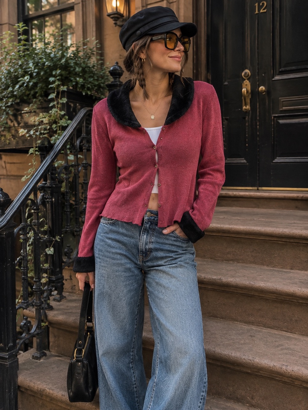 Tyler Boë Faux Fur Trim Cardigan